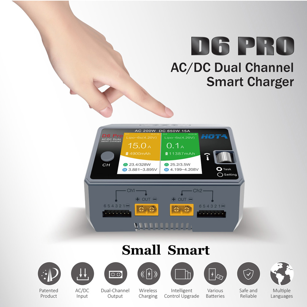 HOTA D6 Pro Black AC 200w DC 2 - Hota D6 Pro Dual Lipo Charger recension och pris
