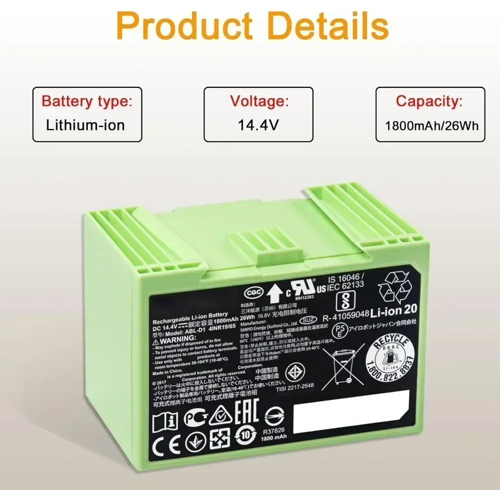 For iRobot Roomba i7 Rechargea - 4S Lipo Battery 14.8V 6000Mah recension och pris